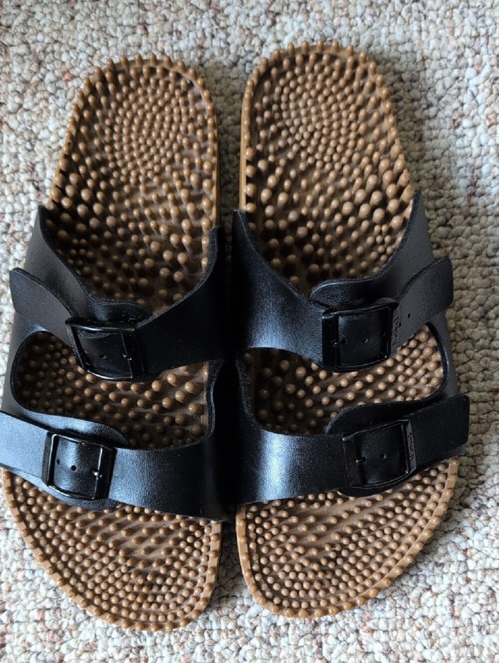 Birkenstock Birkis Noppy Massage Black Leather Sandals Unisex Size 41